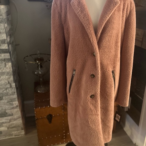 Dkny Pink Teddy Jacket Plush Long Coat - Picture 1 of 6